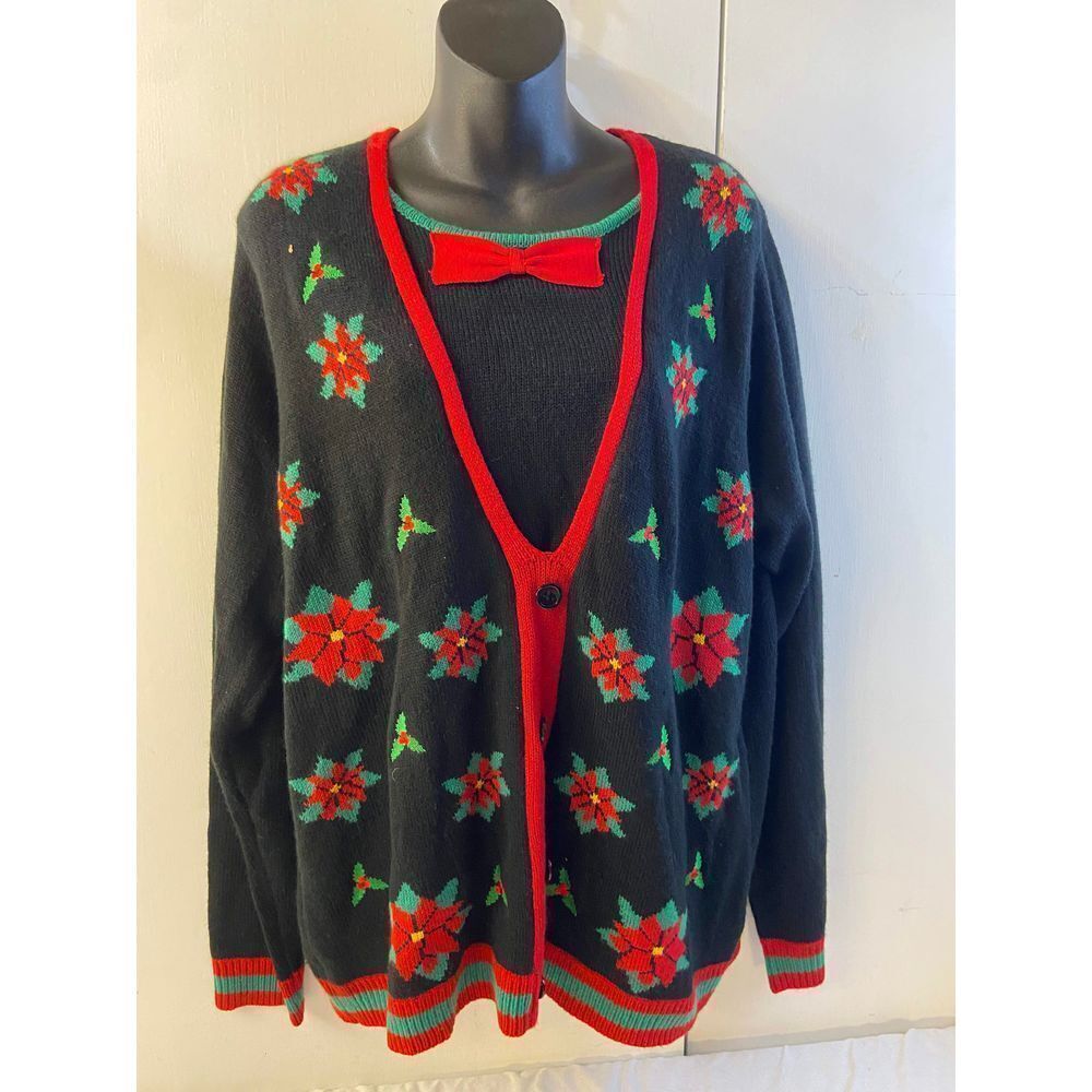 Jolly Sweater Ugly Sweater‎ Red Poinsettia Christmas Sweater Xl rn73352